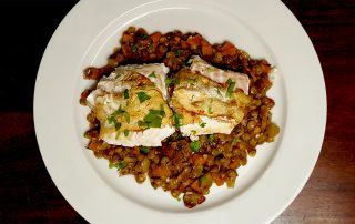 pan fried cod on lentils
