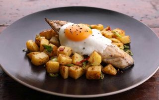 mackerel fillets on spicy potato
