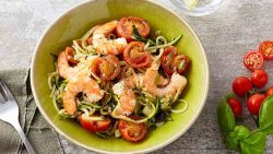 prawn courgetti in a bowl ready to eat