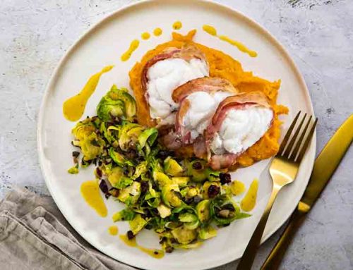 Festive Fish Recipe Monkfish Bacon Chestnuts And Sprouts