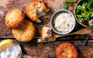 classic fishcakes on a board