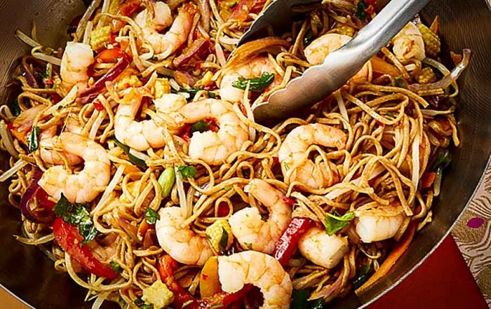 spicy prawn noodles in wok