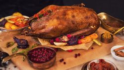 Christmas free range roast goose on a platter